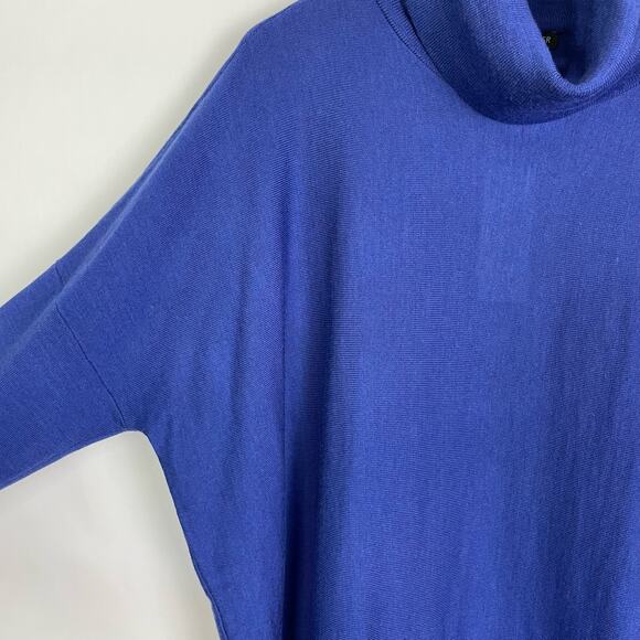 Eileen Fisher | NWT Royal Blue Merino Wool Turtleneck Asymmetrical Hem Sweater - Picture 5 of 11